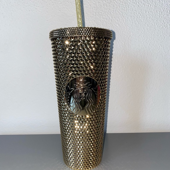 NWT Starbucks Chrome Metallic Gold Studded Bling 24oz Venti Tumbler - Picture 1 of 4